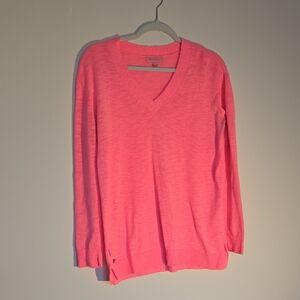 Lilly Pulitzer Cotton Blend Bright Pink V-Neck Sweater Preppy Coastal Small